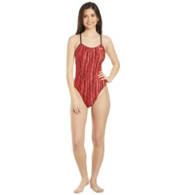 Women's Zircon Swan Back One Piece Swimsuit -Speedos Shop 5666087829672 red 4a