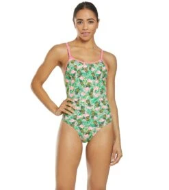 Flamingo Frenzy Thin Strap One Piece Swimsuit -Speedos Shop 5667011887272 pinkgreenmulti 4a