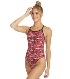 Shark Thin Strap One Piece Swimsuit -Speedos Shop 5667029352616 red 4a