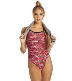 Shark Thin Strap One Piece Swimsuit -Speedos Shop 5667029352616 red 5a