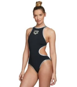 Arena Women's One Big Logo One Piece Swimsuit -Speedos Shop 5667733176488 blacksilver 5a