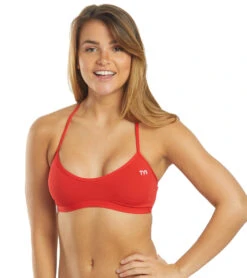 TYR Women's Solid Trinity Bikini Top -Speedos Shop 5669092458664 red 5a