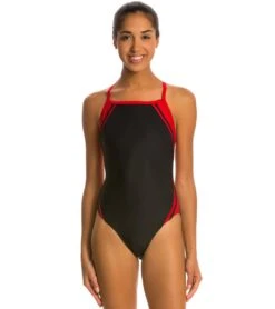 Poly Splice Thin Strap One Piece Swimsuit