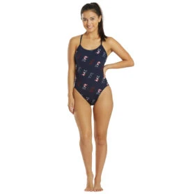 Women's Cascading TYR Print Cutoutfit One Piece Swimsuit -Speedos Shop 6663769489576 redwhiteblue 4a