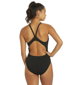 Nike Women's HydraStrong Solid Poly Racer Back One Piece Swimsuit -Speedos Shop 7228379332776 black 3a