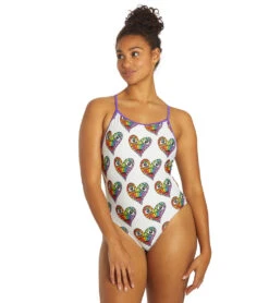 Sporti X Tyler Wallach Limited Edition Heart Face Tie Back One Piece Swimsuit -Speedos Shop 7242999529640 white 4a