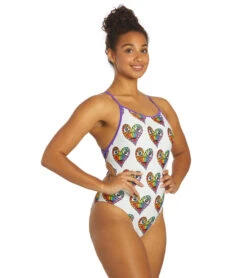 Sporti X Tyler Wallach Limited Edition Heart Face Tie Back One Piece Swimsuit -Speedos Shop 7242999529640 white 5a