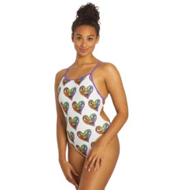 Sporti X Tyler Wallach Limited Edition Heart Face Tie Back One Piece Swimsuit -Speedos Shop 7242999529640 white 8a