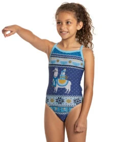 Granny Sweater Llamakah Thin Strap One Piece Swimsuit Youth (22-28) -Speedos Shop 7362716139688 blue 4a