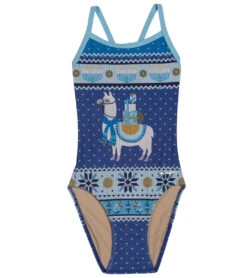 Granny Sweater Llamakah Thin Strap One Piece Swimsuit Youth (22-28) -Speedos Shop 7362716139688 blue 5a