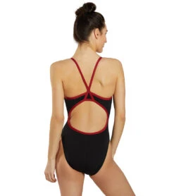 HydroLast Piped Thin Strap One Piece Swimsuit -Speedos Shop 7595852628136 blackmaroon 3a