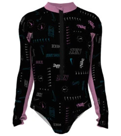 Nike Girls' Logo Toss Long Sleeve One Piece Swimsuit (Big Kid)