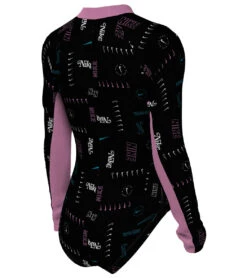 Nike Girls' Logo Toss Long Sleeve One Piece Swimsuit (Big Kid) -Speedos Shop 7758027653288 black 3a