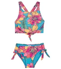 Girls' Go-Go-Lotus Tie Front Two Piece Bikini Set (Big Kid)